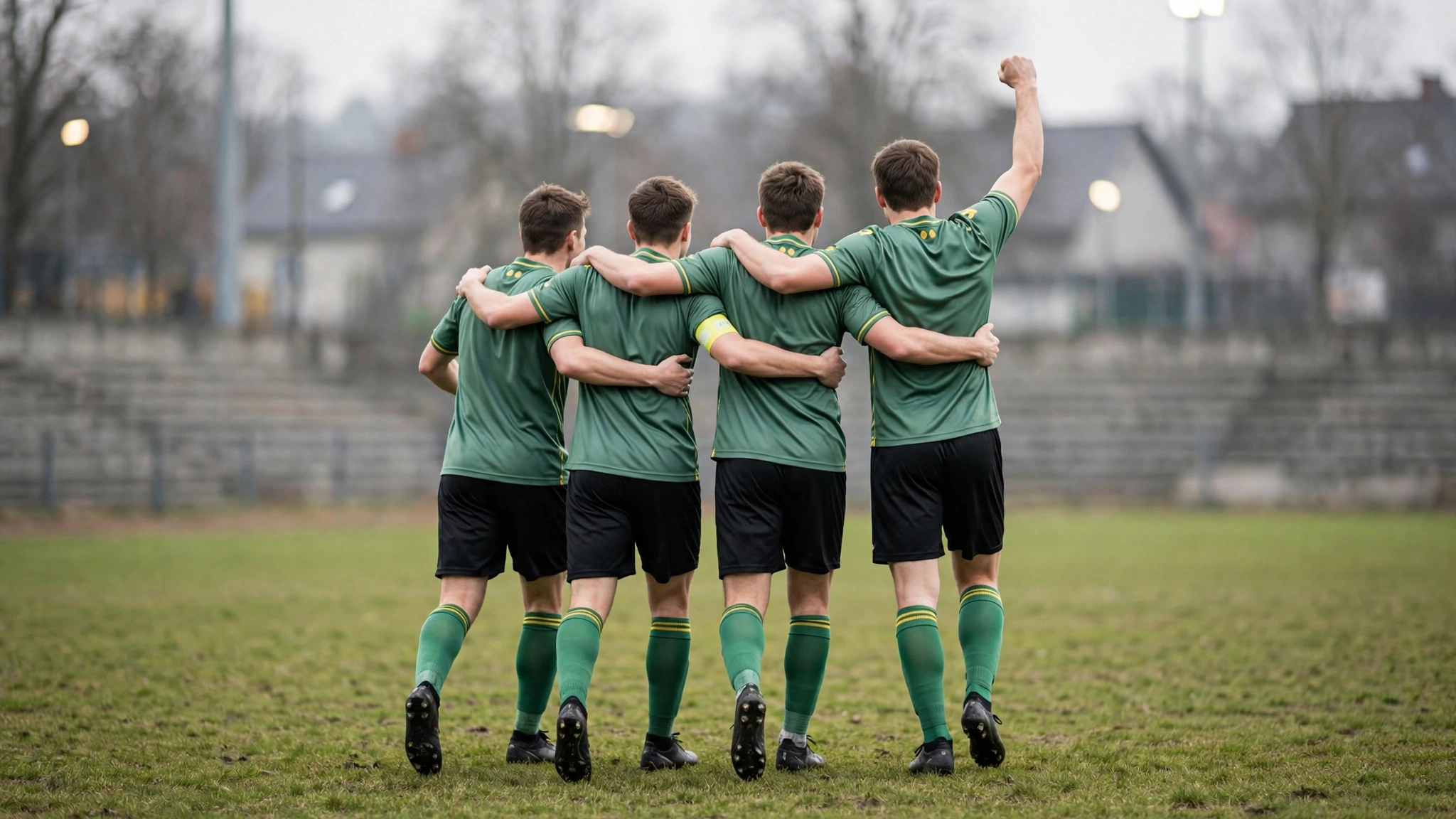 Piłkarze GKS Wikielec cieszą się po jednej z bramek strzelonych Mazuru Ełk na stadionie w Ełku