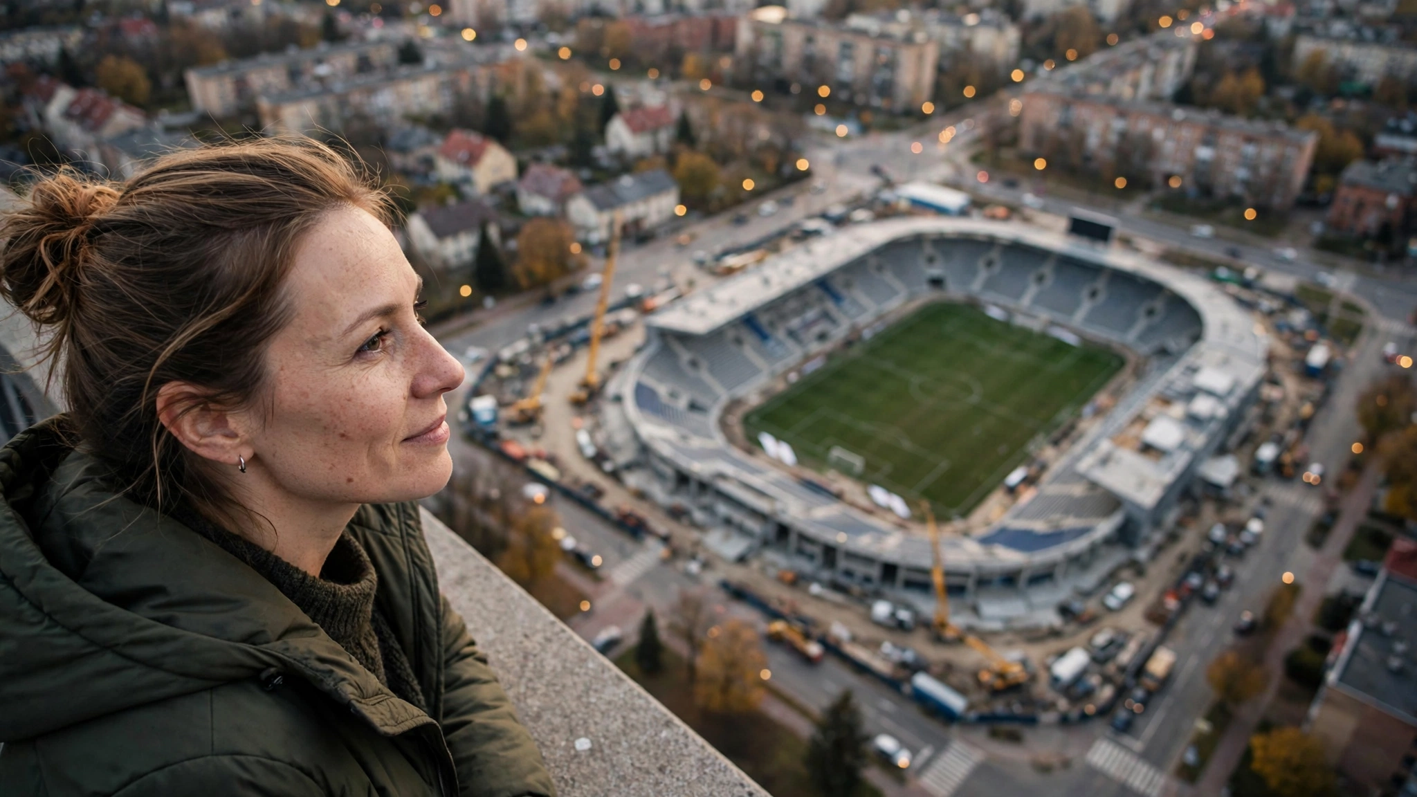Wizualizacja nowego stadionu miejskiego przy al. Piłsudskiego w Olsztynie z lotu ptaka