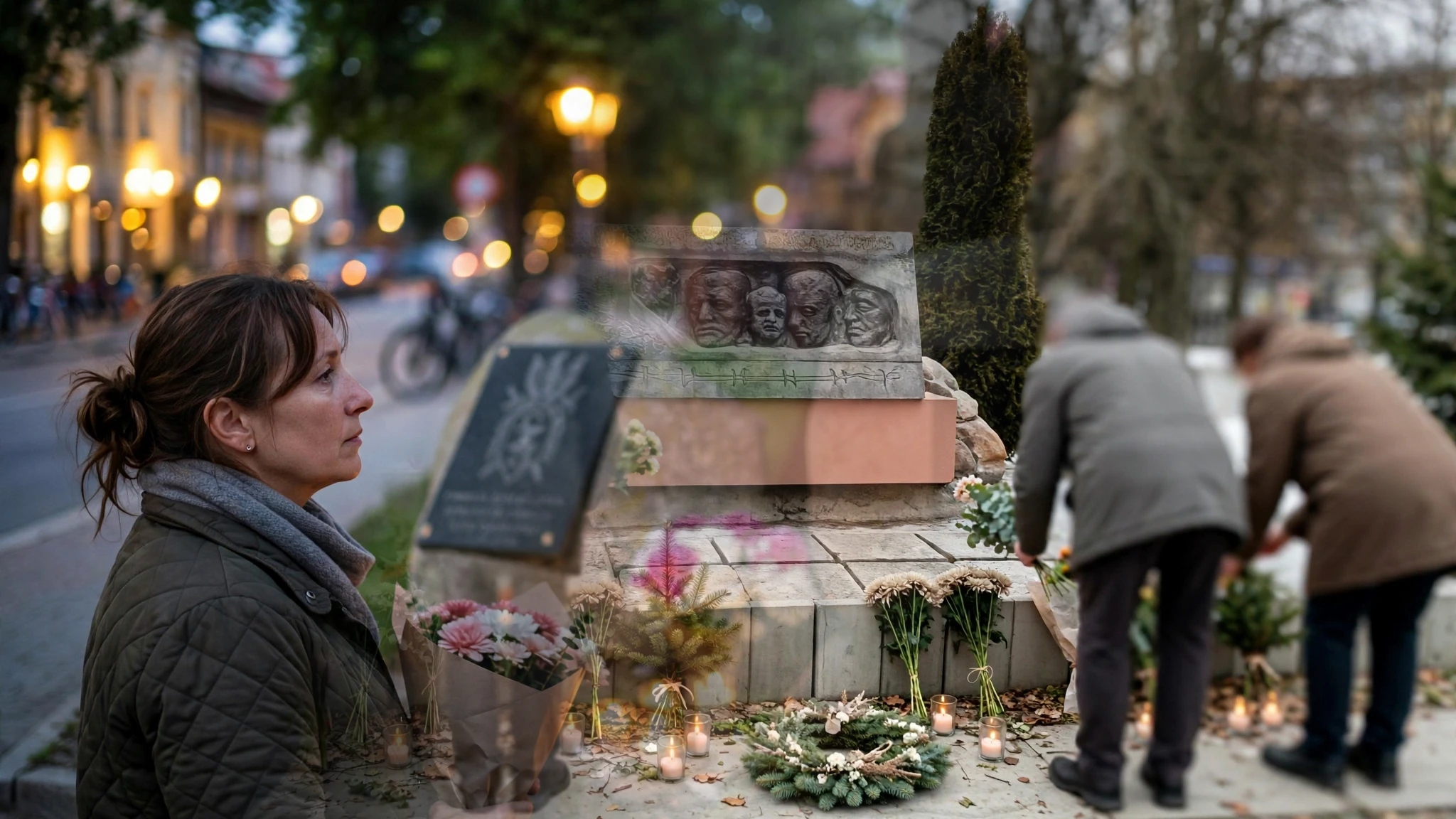 Delegacje składające kwiaty i znicze pod pomnikiem Zesłańców Syberyjskich w Olsztynie w Światowy Dzień Sybiraka